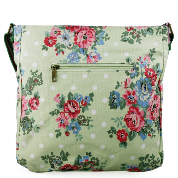 L1104F - Miss Lulu Canvas Square Bag Flower Polka Dot - Green
